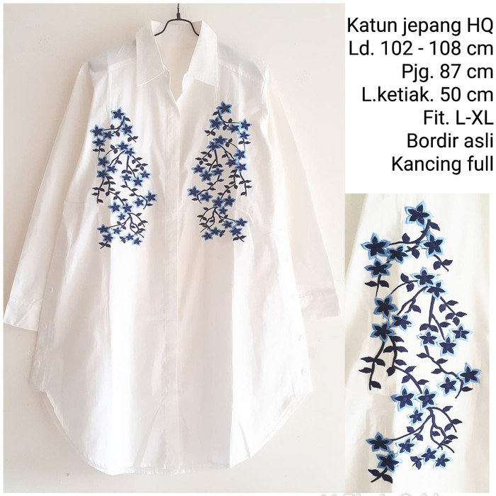 Please Dong Liat Nih Tunik Bordir Putih Katun Jepang L/Xl - Zennia