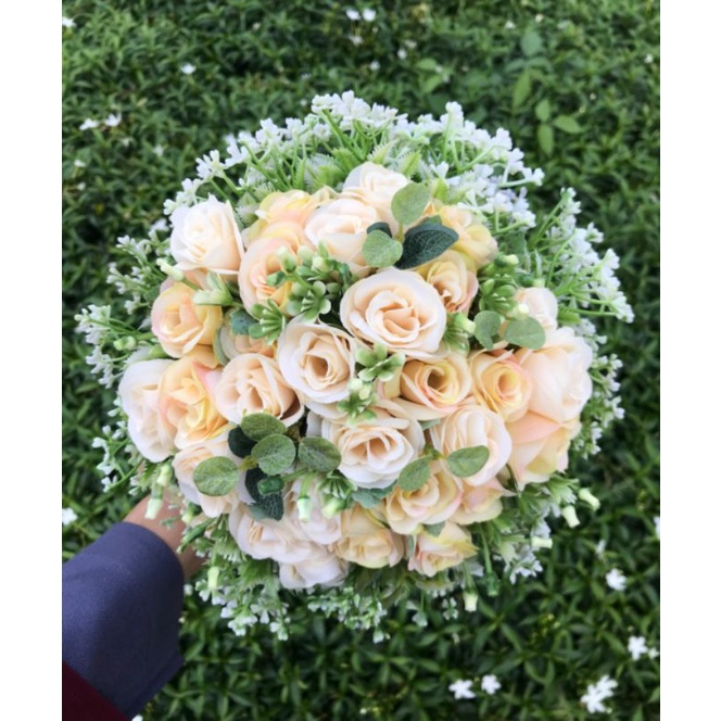 Wedding Hand Bouquet Buket Pernikahan Premium mawar putih lamaran murmer