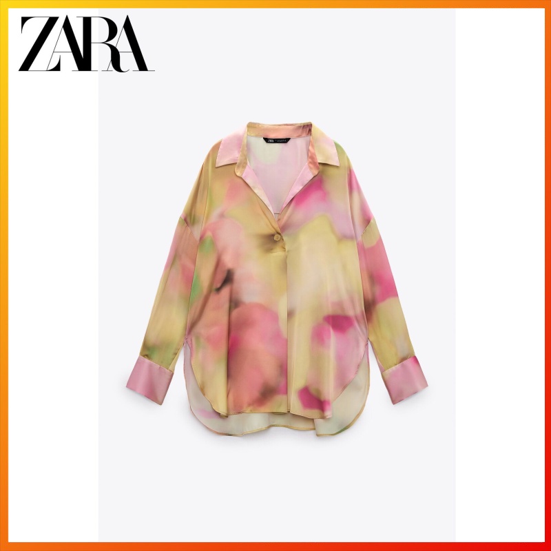 Zara spring new women's tie-dye silk satin shirt