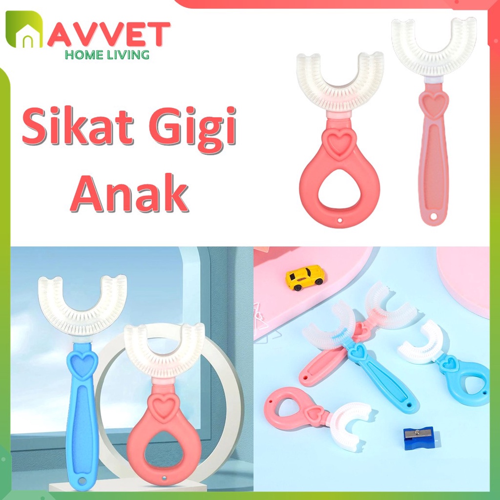 AVVET Sikat Gigi Silikon Bayi Dan Anak Anak Bentuk U Bahan Karet Lentur Kualitas Import Murah