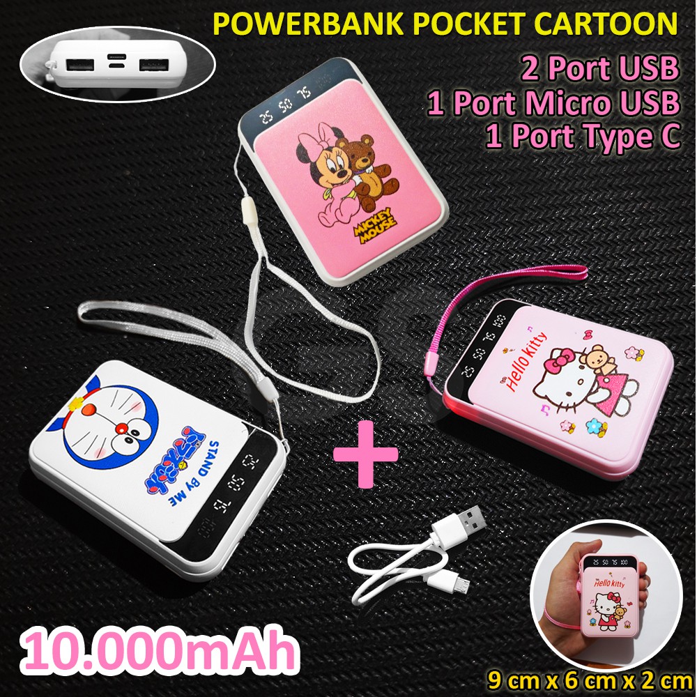 Power Bank Pocket Cartoon 10000 - 12000Mah GRATIS Kabel Micro Karakter Lucu Import