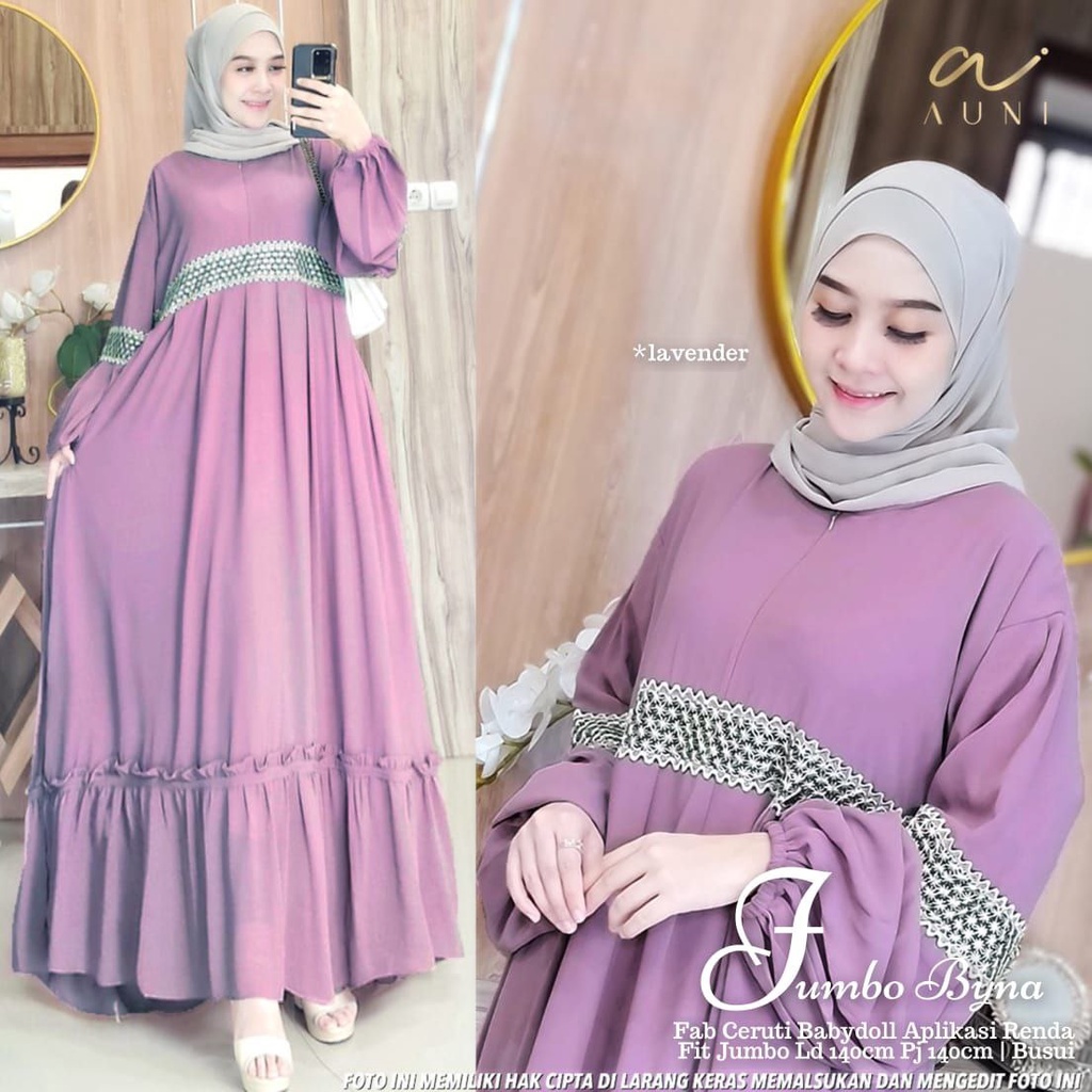 Jumbo Byna Maxy Dress Wanita Gamis Uwais Original Fashion Muslim Wanita Ceruty Babydoll