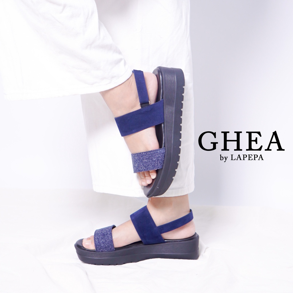 AVLINSTORE - tipe GHEA Sepatu Sandal Wanita Wedges Model Ban dua Tali Strap belakang Hak Tinggi Sole 4 cm Bahan Buludru