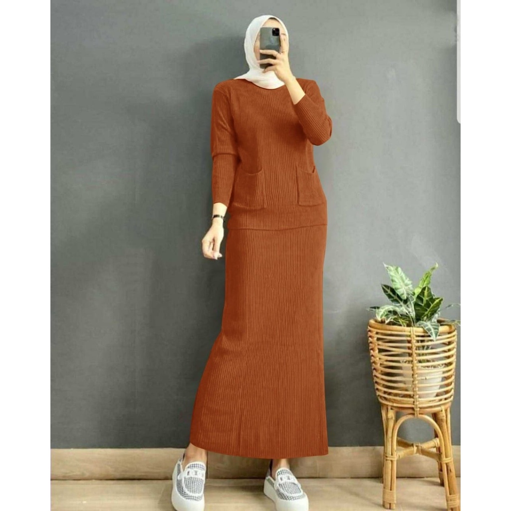 SET DELIA KNIT JUMBO XXL ONE SET RAJUT WANITA SET ROK RAJUT 6 WARNA-5
