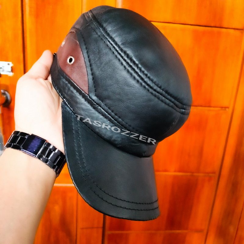 Topi pria kulit asli variasi coklat