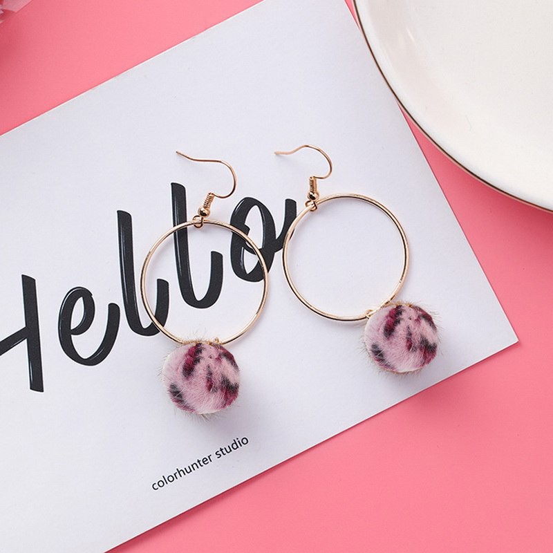 Anting fashion wanita anting korea style model hooks mix leopard ball 289