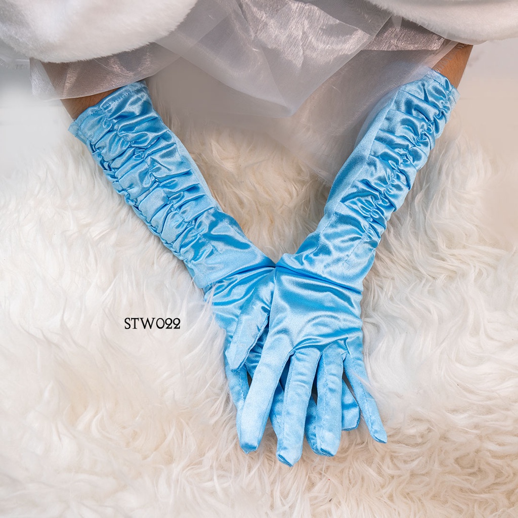 [NEW PRODUCT] SARUNG TANGAN AKSESORIS WANITA PESTA WEDDING GLOVES BIRU SATIN STW022