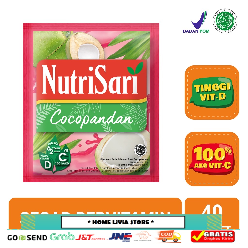 

NutriSari Cocopandan - Minuman Buah Vitamin C & Vitamin D 40's