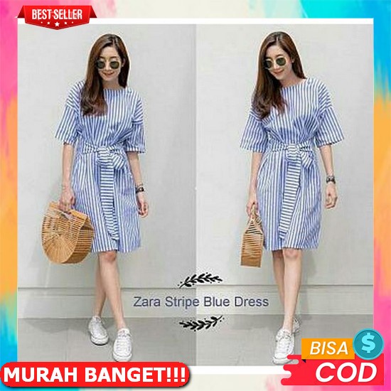 Kstyle // Dress Korea Oversize Cewek Cina Orang Printing Premium Jaring Fashion Wanita [Zera Stripe 