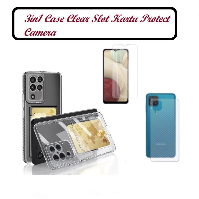 Promo 3in1 Soft Case Clear Bening Transparan Protect Camera+Slot Kartu Samsung a12 Samsung M12 Free 