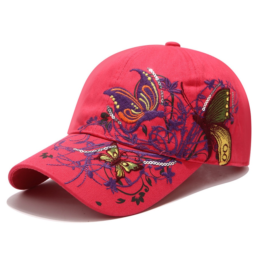 Topi baseball Pelindung Matahari Motif Bordir Kupu-Kupu Bunga Gaya retro Untuk Wanita