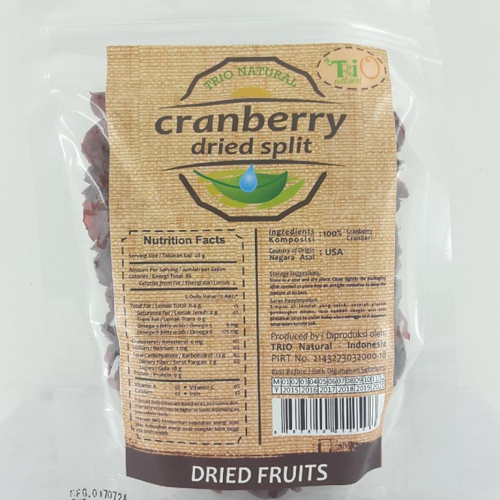 

Buah Kering - Trio Natural Cranberry Dried Fruit Buah Kering 250Gr