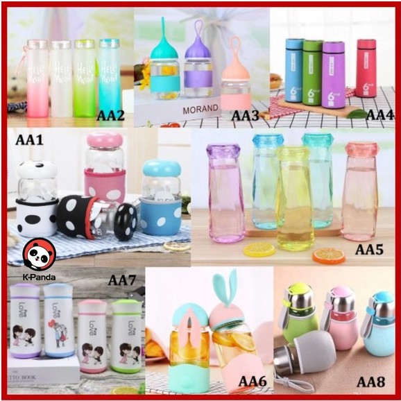 Gelas Minum Botol Minum Warna Motif Panda Boneka Kelinci Unik Lucu