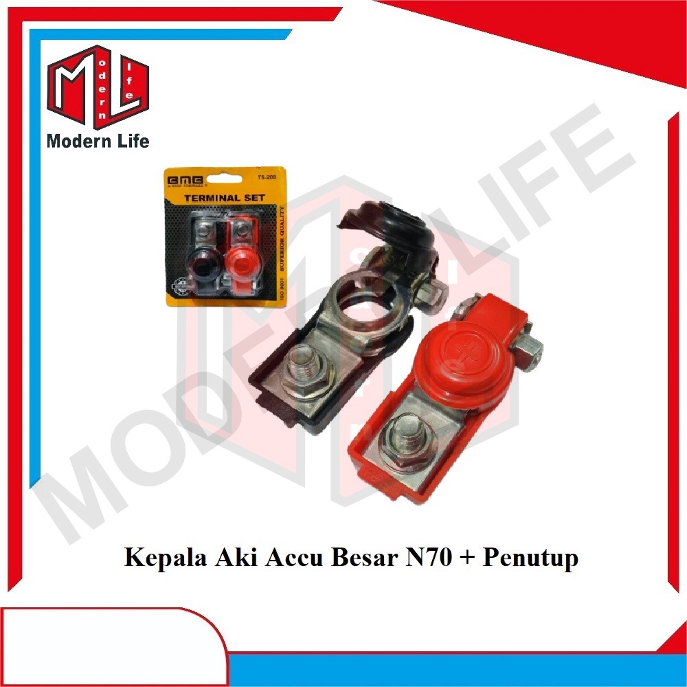 TS-200 Kepala Aki Klem Accu Mobil Terminal Set Kuningan Besar N70 + Penutup