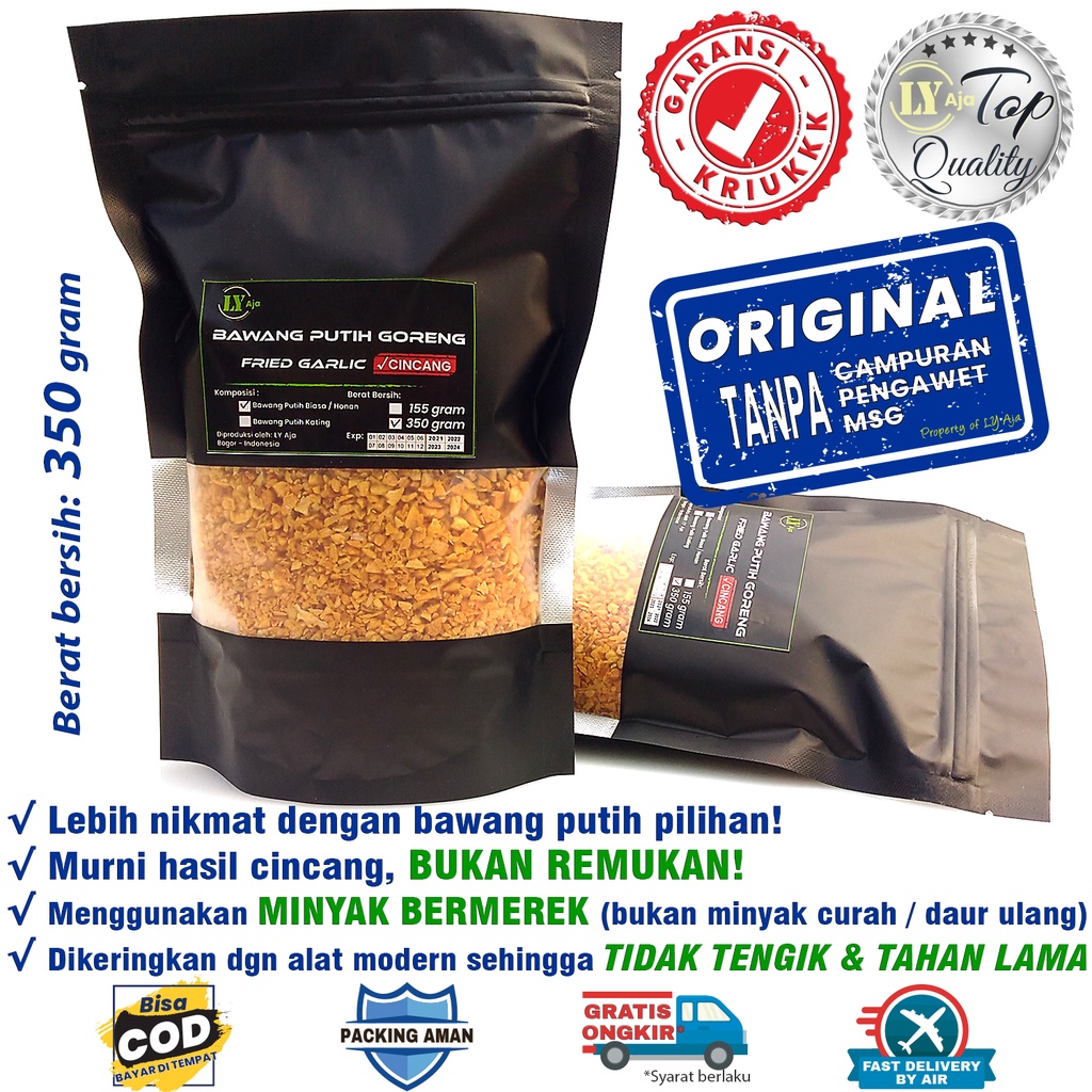 Bawang Putih Kating Goreng Cincang LY Aja 350 Gram Minced Fried Garlic ASLI MURNI TANPA TEPUNG 350 Gr