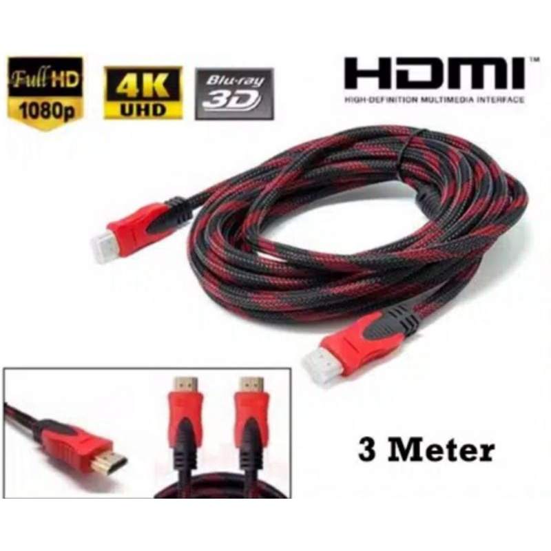 KABEL HDMI 3M SERAT JARING HDMI TO HDMI 3 m 1080P V1.4 3D HQ