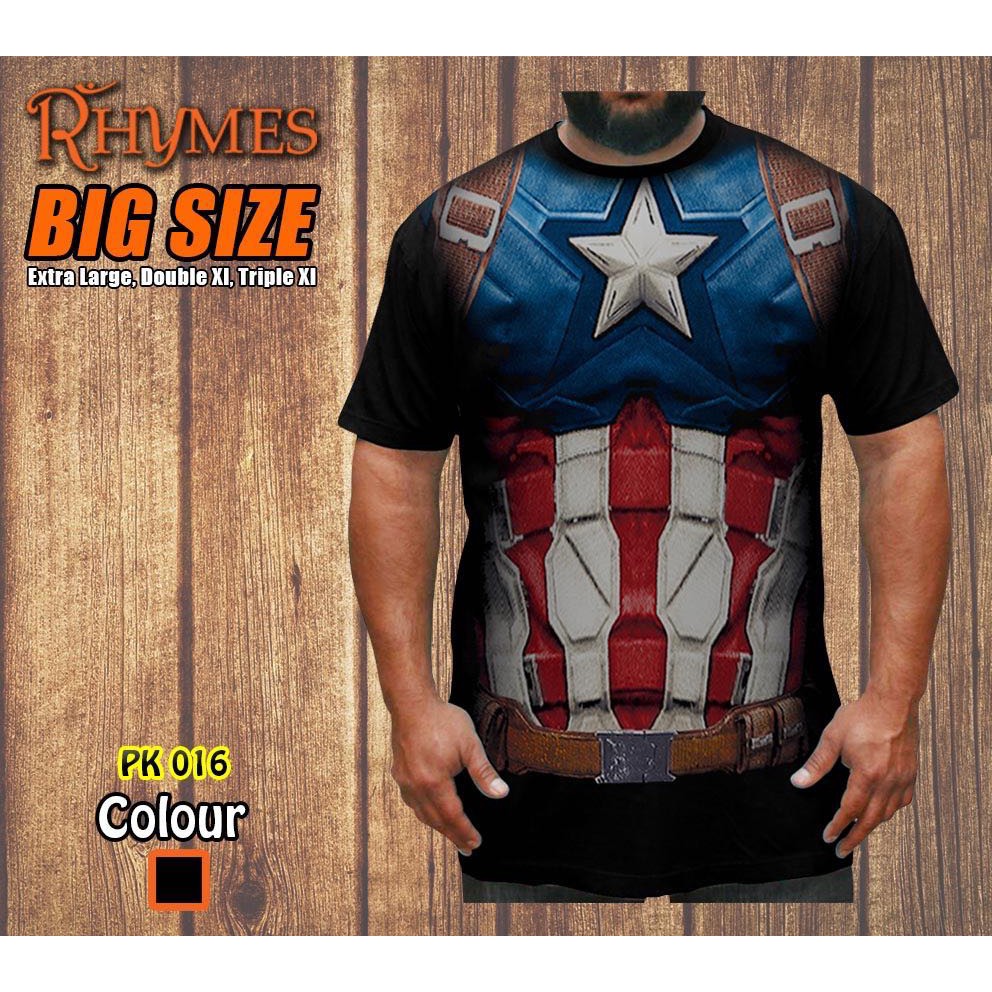 Kaos Baju Tshirt Superhero Captain America Body Big Size Jumbo Avengers XL Pria Laki Laki Rhymes