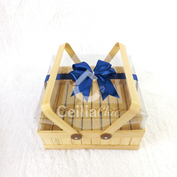 Terlaris KOTAK HANTARAN Rantang Bambu Anyaman Kotak dengan Tutup Mika Mikha Transparan Wadah Tempat 