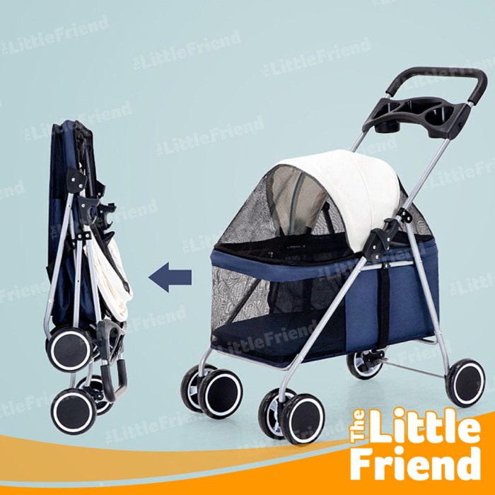 Stroller Hewan Anjing Kucing Outdoor Lipat Portable Ringan Roda 4 - 02