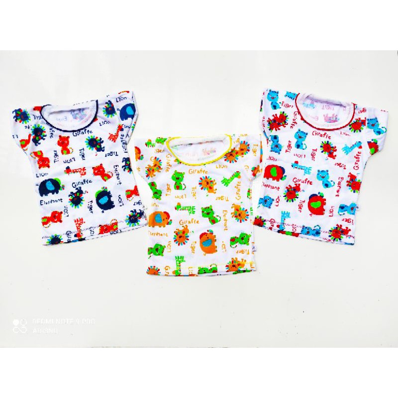 Kaos Oblong Bayi Stali Putih Lengan Pendek Motif Animal Full Print Usia 3 Sd 12 Bulan