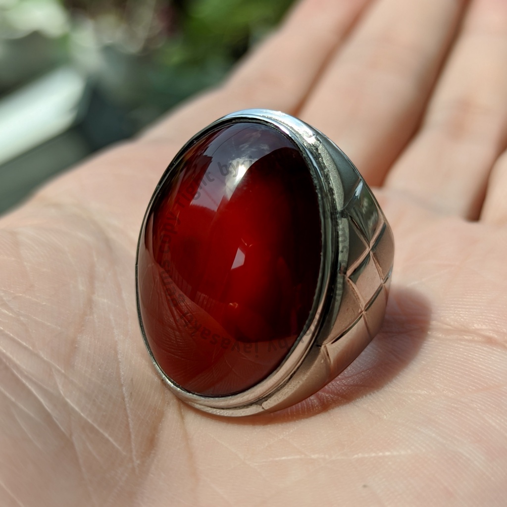 Natural Batu Akik Red Baron Big Size No Dyed Ring Monel RBB01