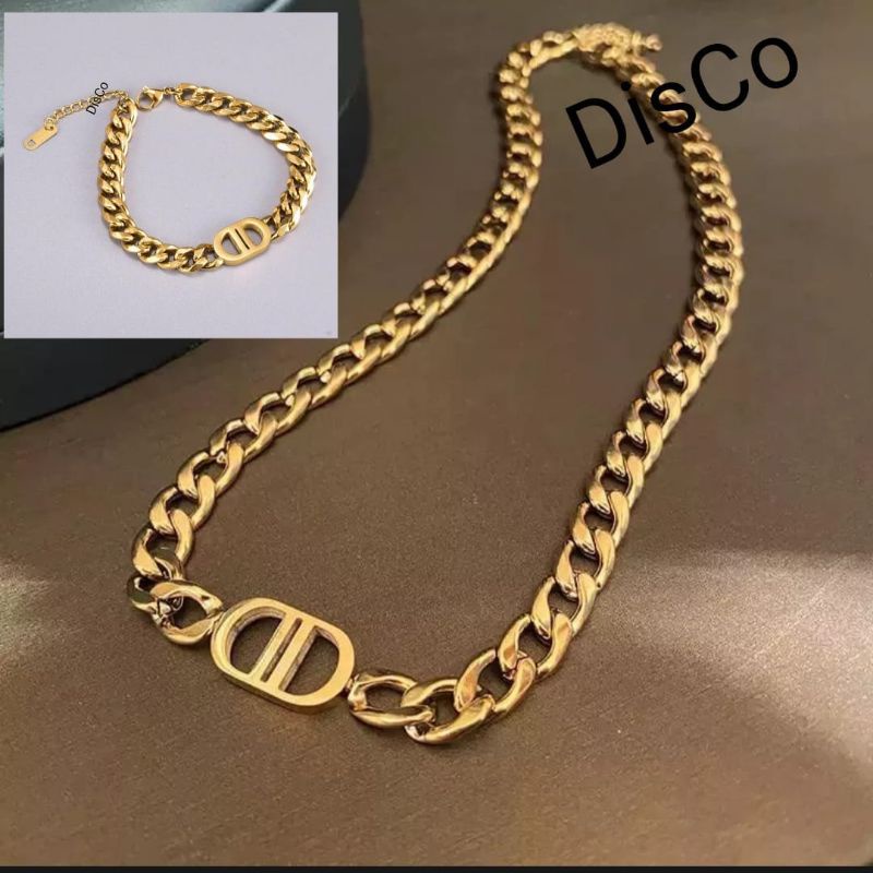 Kalung Dan Gelang Titanium Wanita Motif CD Asli Stainless Steel