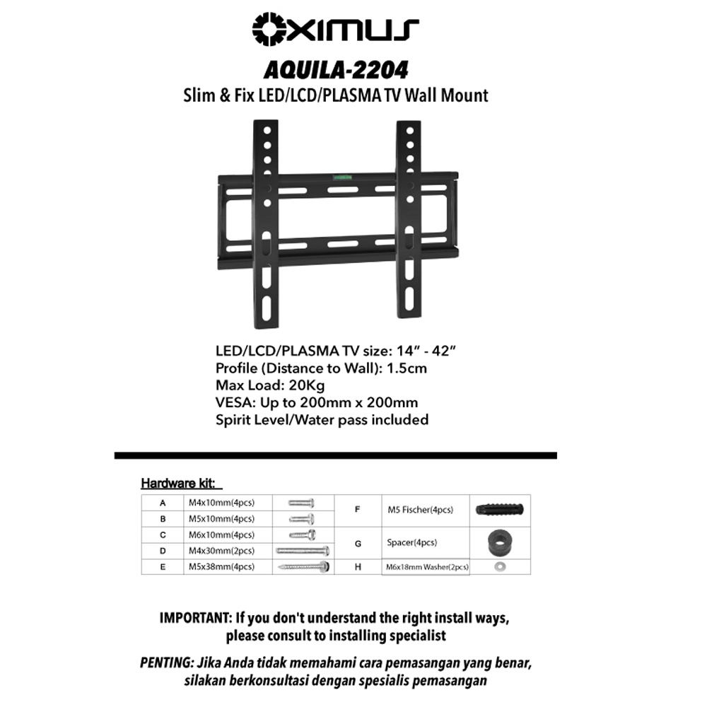 Braket Breket Bracket TV Monitor 32 24 22 20 19 17 TV LED LCD Tegak Fixed Super Slim Waterpass Import