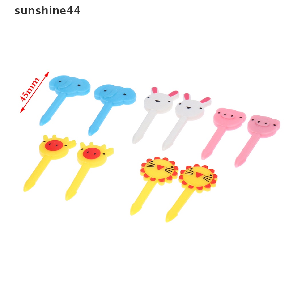 Sunshine 10Pcs Garpu Buah / Kue / Snack / Dessert Mini Desain Kartun Hewan Peternakan Untuk Anak