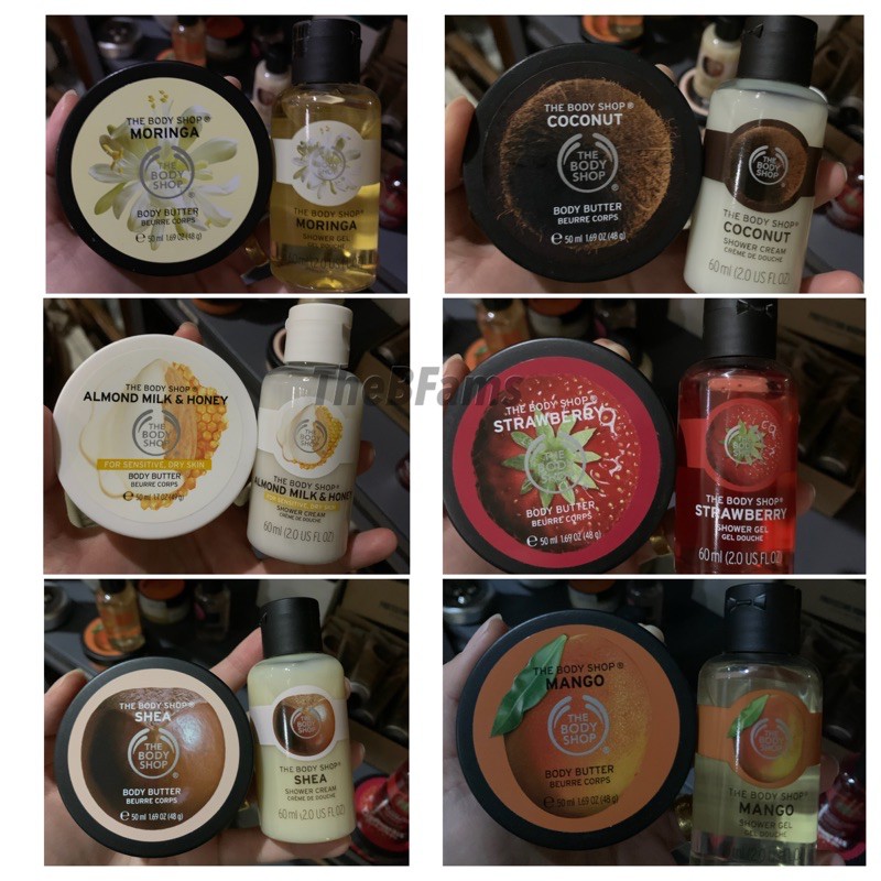 Free Paper bag Original Body Shop Set Mini Body Care Body Butter 50ml Shower Gel 60 ml