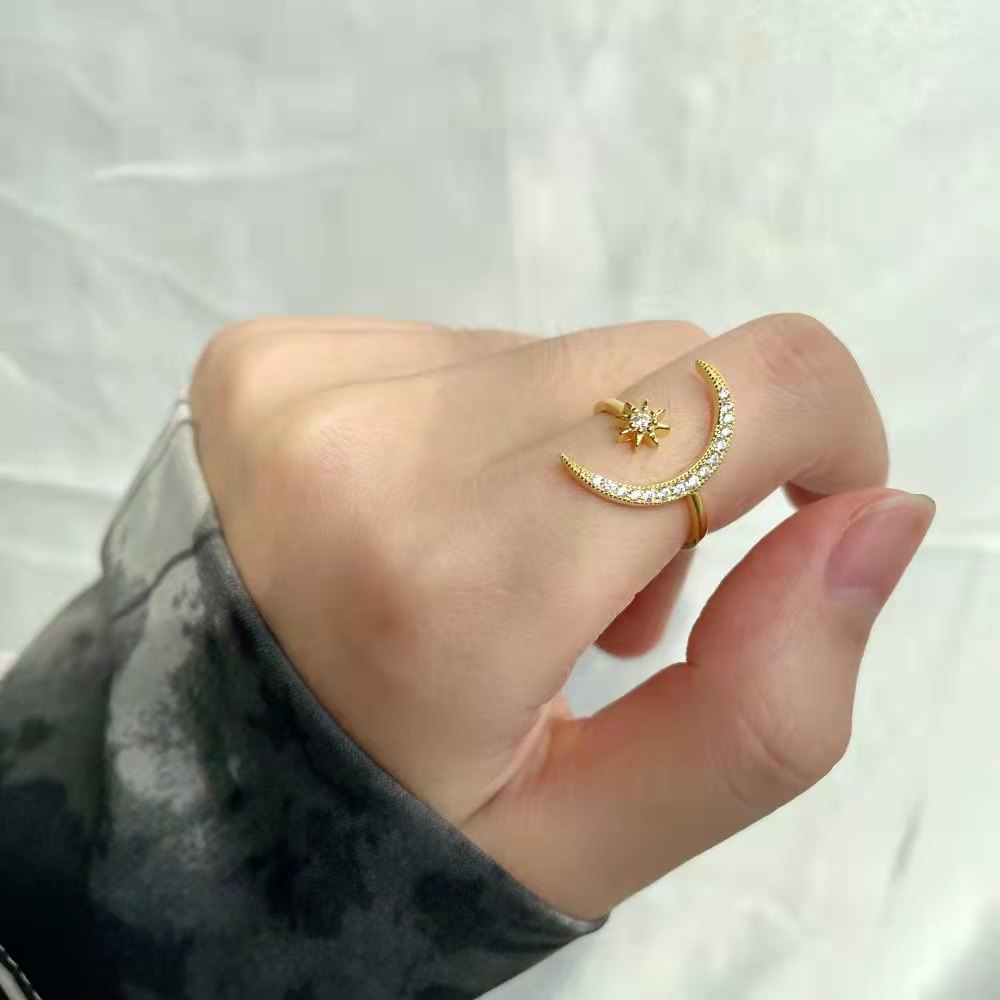 Cincin Bintang Mode Bulan Cincin Terbuka Etnis Cincin Aksesoris Fashion Wanita