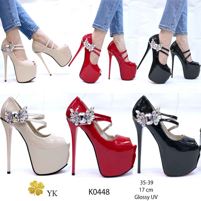 YKshoes 0448 sepatu wanita warna merah hitam coklat high heels 17cm