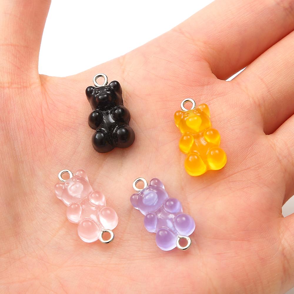 CHARMS 8 / 10pcs Liontin Bentuk Beruang Permen Bahan Resin Untuk Aksesoris Perhiasan Anting Kalung Gantungan Kunci