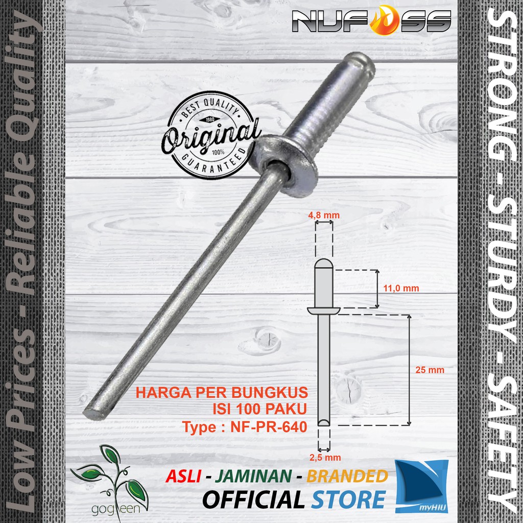 Paku Rivet 3,2 ~ 4,8 mm Isi 100 Paku Ripet Tembak  - Riveter Nail NUFOSS