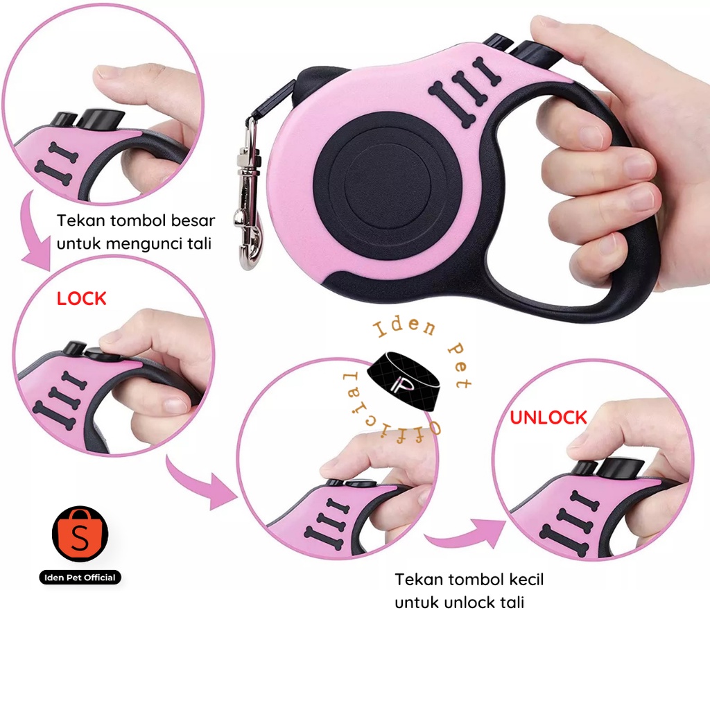 Tali Tuntun Harness Kekang Anjing Kucing Besar Kecil Rompi Herness Retractable Dog Leash