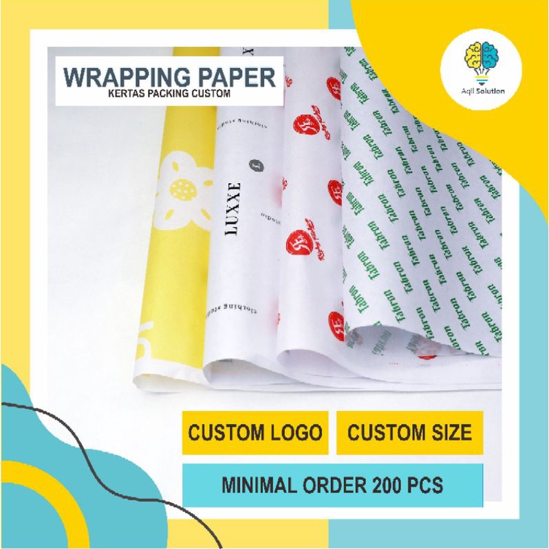 

(Custom Logo) Cetak Wrapping Paper Kertas Roti Tisu Doorslag Perlengkapan Kemasan Kado Hampers Baju By Aqilsolution