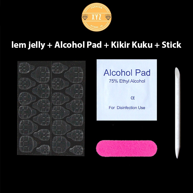 Paket Toolkit Kuku Palsu Lem Jelly + Stick Kayu + Kikir Kuku + Alcohol Pembersih