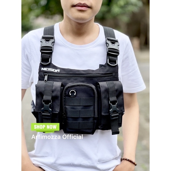 TAS DADA PRIA TERBARU TACTICAL ARMY / CHEST RIG BAG / TAS SELEMPANG PRIA ORIGINAL NEISDA BLACK THREE POCKET