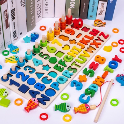 WE Mainan Edukasi 7in1 Puzzle Kayu Anak Huruf dan Angka Pancing Ikan Montessori Wooden Toys