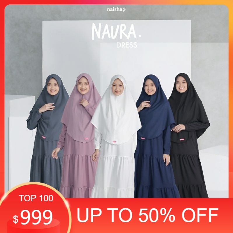 NAURA DRESS (Dress Only) BY NAISHA / Gamis Syari Rempel tingkat Monochrome Series