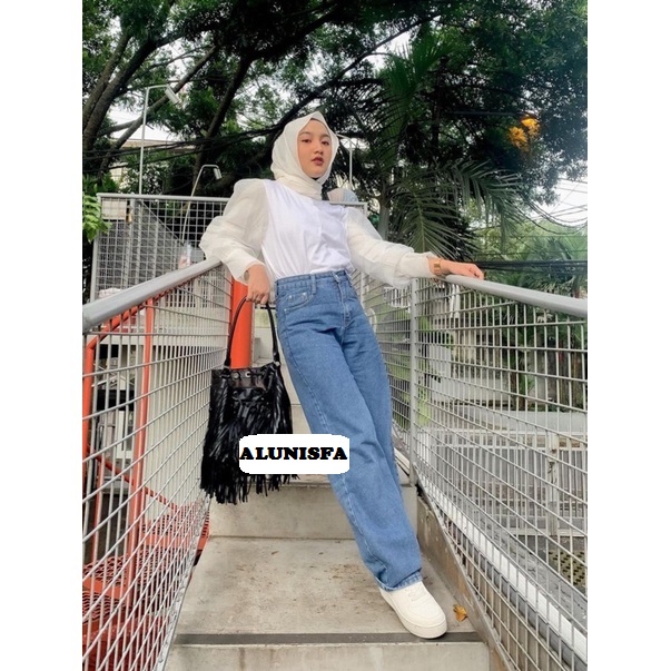 Highwaist Kulot Jeans Wanita Loose