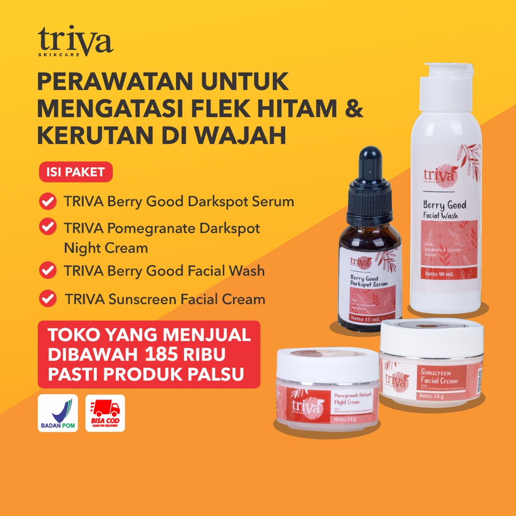 Paket Triva Skincare Darksport Series original krim cream serum penghilang flek hitam membandel di wajah pencerah wajah kusam wanita pemutih wajah glowing ampuh permanen penghilang jerawat dan bekas jerawat bpom alami asli