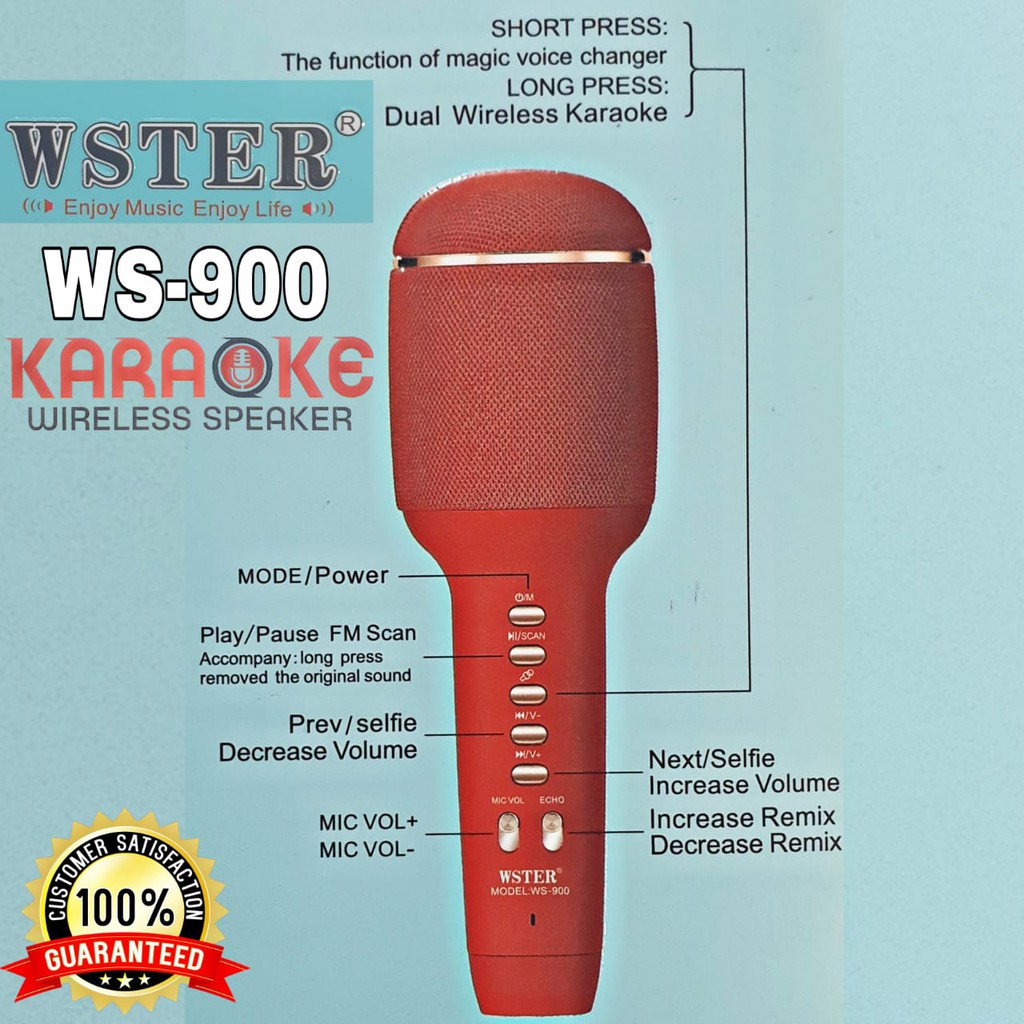 Mic WSTER WS-900 Microphone Karaoke Bluetooth Mikrofon Wireless WS900