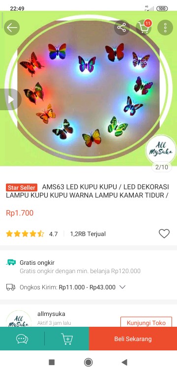 Ams63 Led Kupu Kupu / Led Dekorasi Lampu Kupu Kupu Warna Lampu Kamar Tidur / Led Butterfly