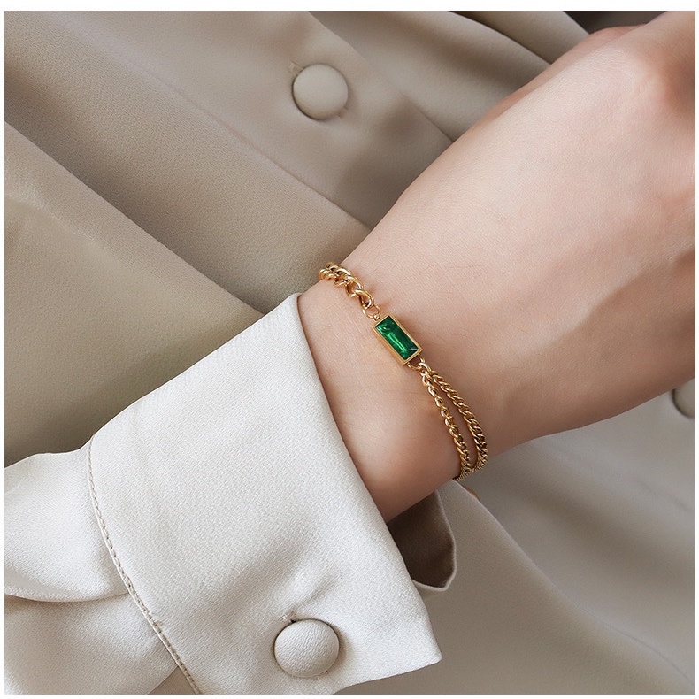 Set Kalung Gelang Rantai Ganda Hias Zamrud Zircon Gaya Retro Untuk Dekorasi