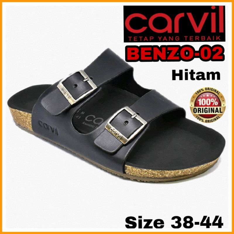 CARVIL Benzo 02 Sendal Slop Casual Pria Dewasa Kekinian Original Asli Hitam Black 38 - 44 Premium