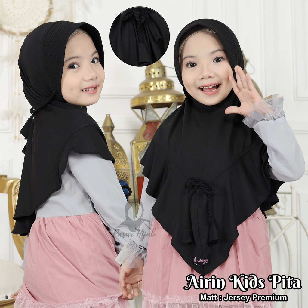 Kerudung Anak Tali Kepang AIRIN KIDS PITA Hijab Anak Bahan Jersey Airis Terbaru Pasar Hijab