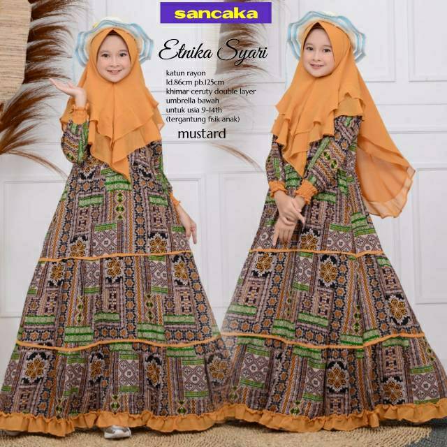 ETNIKA SYARI KIDS Gamis +Khimar ceruti Syantiix ori san