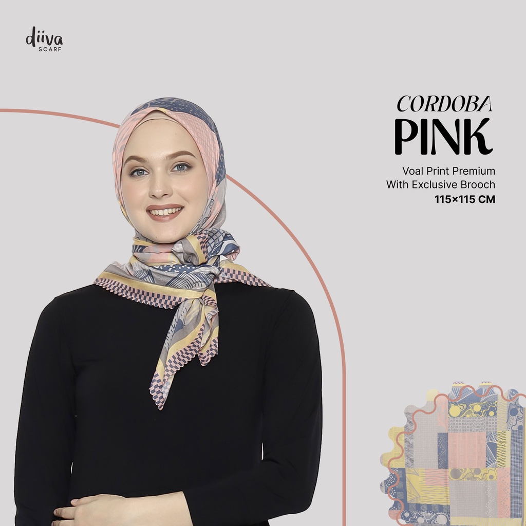 CORDOBA SERIES - PINK Diiva Scarf Voal Motif Print Premium Jilbab Hijab Kerudung Segiempat