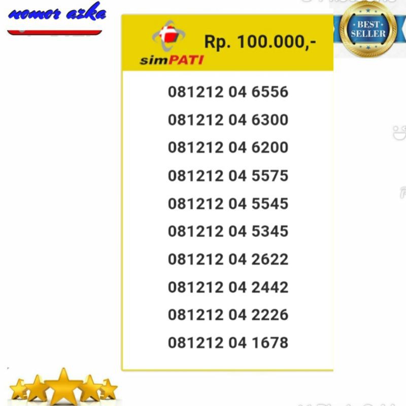 Nomer Cantik Kartu simpati 081212 04 6300 Seri Ratusan 300 Hoki Bsm02