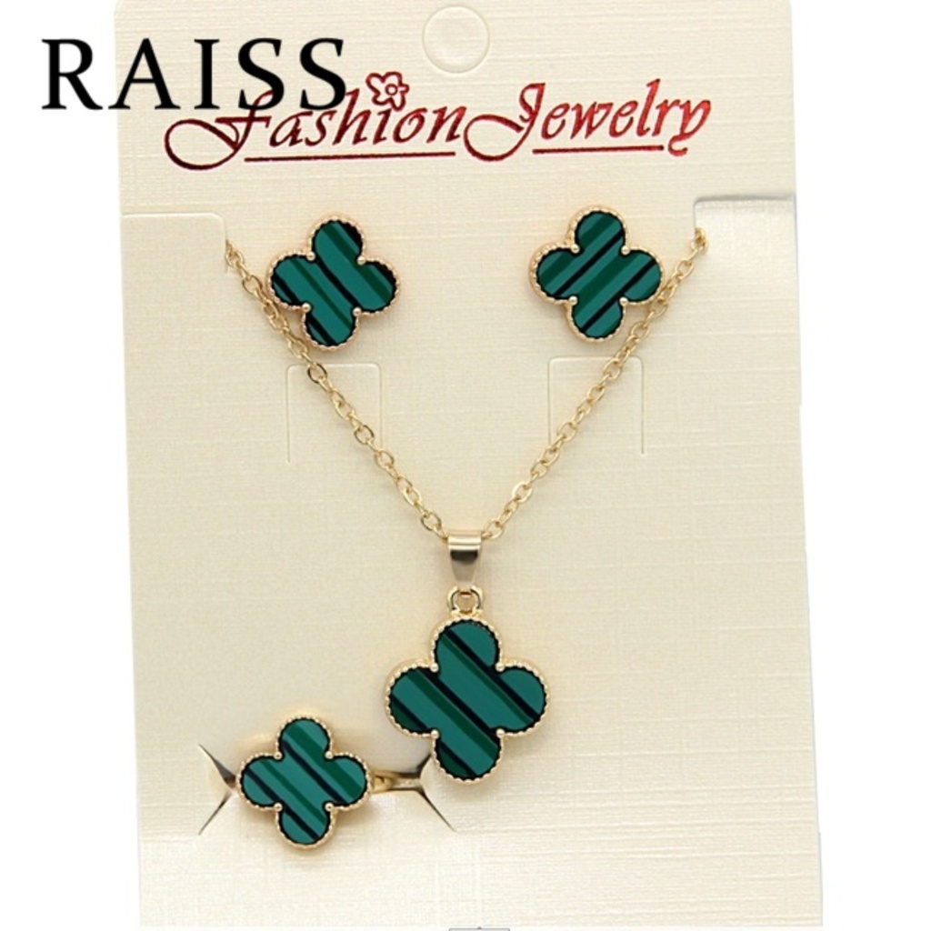 3pcs / Set Kalung Rantai Rose Gold 18K Dengan Liontin Daun Clover Untuk Wanita